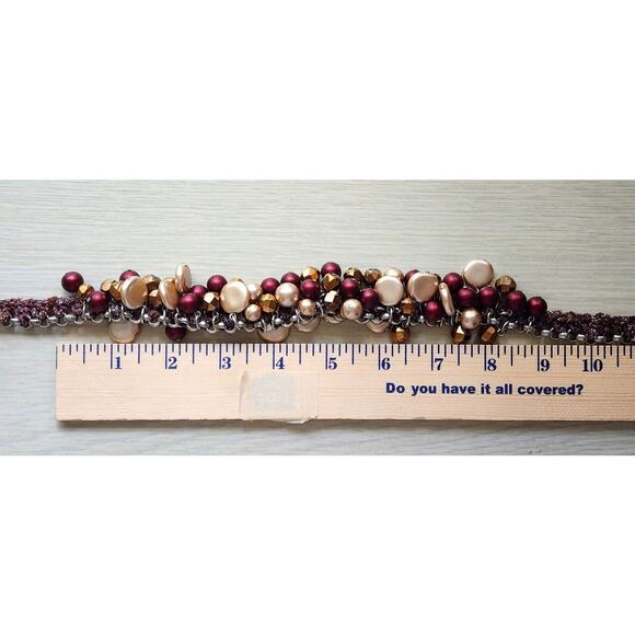 Necklace-Vintage St. John-Multi Strand-Beads-Woven-Dark Purple-Gold-22 in - Picture 13 of 14